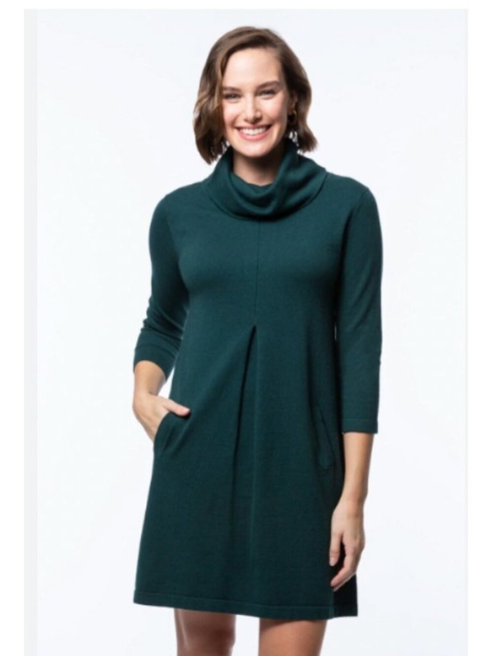 Tyler Boe Kim Cowlneck Dress Womens L Cotton Cashmere Blend Preppy Knee Length